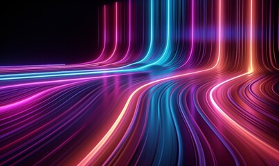 3d render, abstract background with glowing neon curvy lines. Modern wallpaper with colorful spectrum, Generative AI 