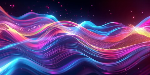 3d render, abstract background with colorful neon wavy lines, Generative AI 
