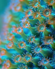 Fototapeta na wymiar Macro image of a corals surface, revealing the tiny polyps and color patterns, great for marine ecosystem studies