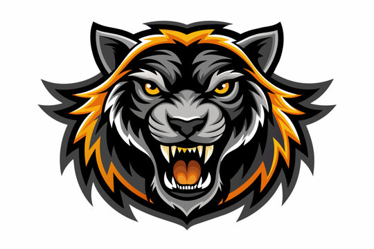 angry black tiger mascot logo on white background