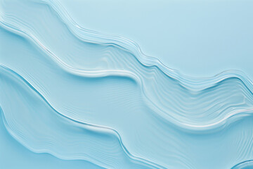 Flat lay water texture wavy pastel blue background. Spa, cosmetics or summer concept
