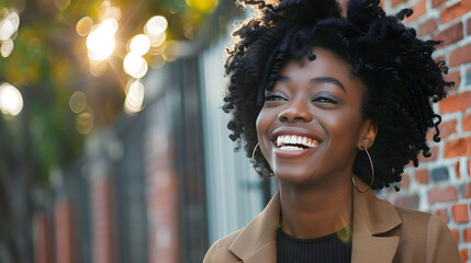  The most realistic Portrait photograph of Beautiful black woman laughing, Fujifilm X-T4, The...