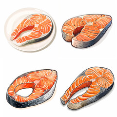 A detailed illustration of a seasoned salmon steak, perfect for seafood cuisine promotions.