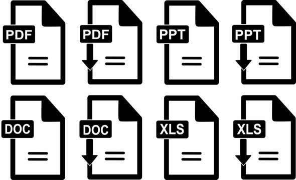 Document file type format icon set.File format extensions  sign for apps and website, Replaceable vector design.