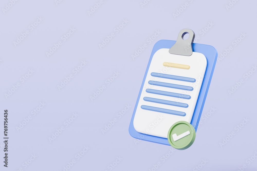 Aufkleber 3d clipboard business document note paper with checkmark or tick mark icon. sheets of paper. approve