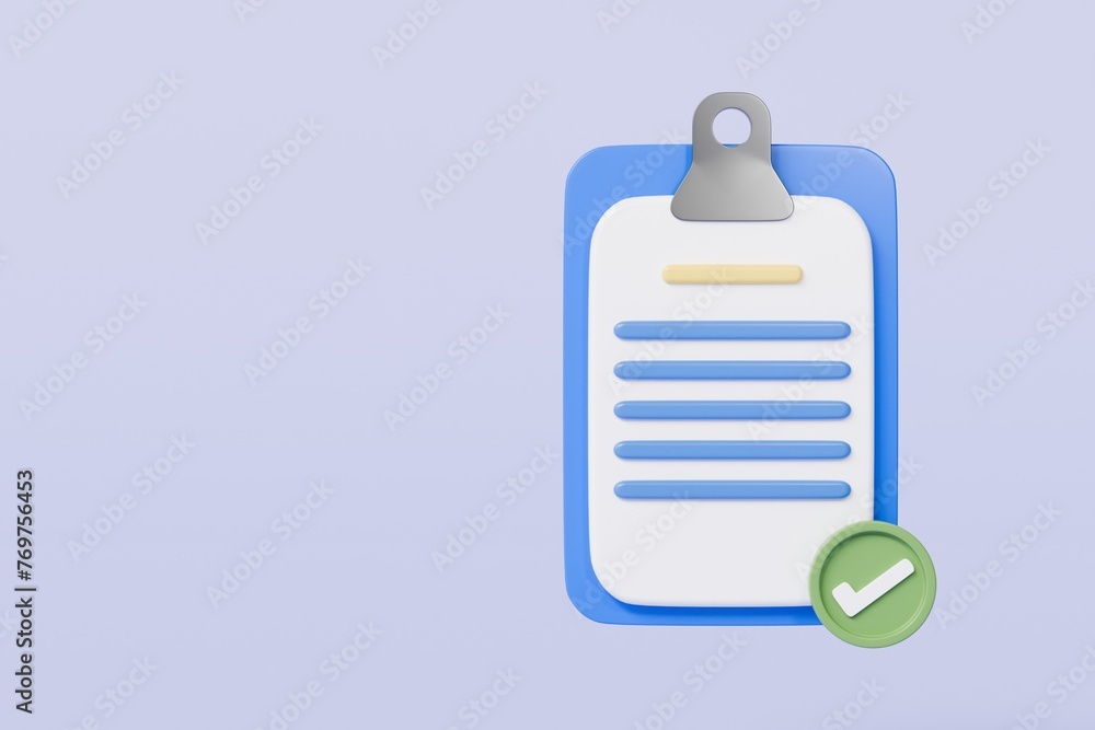 Aufkleber 3d clipboard business document note paper with checkmark or tick mark icon. sheets of paper. approve