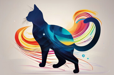 猫のシルエット、紺色のネコ、ネイビー、暖かい風に吹かれながらたたずんでいる