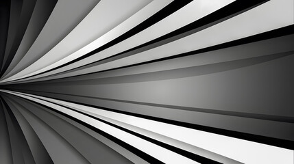 Abstract geometric design of converging black and white lines creating a tunnel effect. - obrazy, fototapety, plakaty