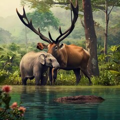 Fototapeta premium elephants in the water