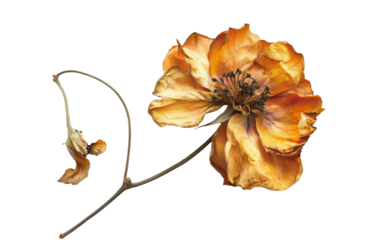 Translucent dried poppy flower isolated on a transparent scene