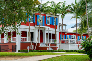 The colorful home in front of Watling's Distillery