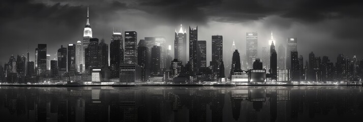 black and white photo of new york city skyline - obrazy, fototapety, plakaty