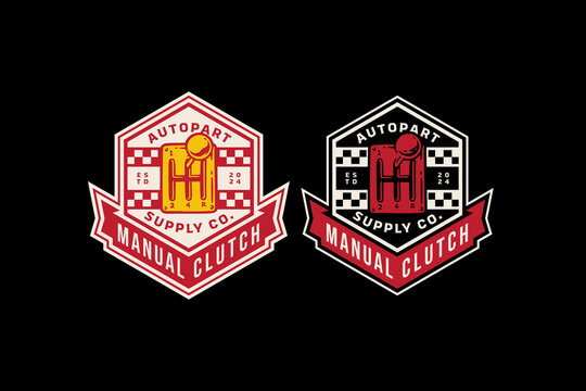 gear shifter with transmission lever badge logo design for automotive, garage, adventure and racing