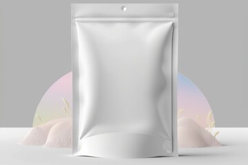 Fototapeta na wymiar Bag of White Powder on Gray Background