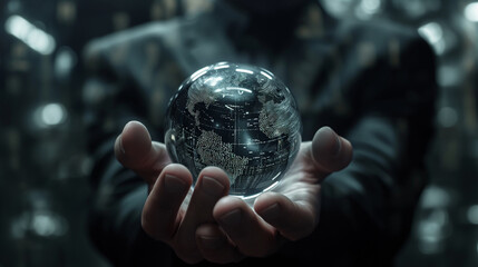 glass globe in hands of a businessman 