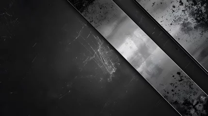 Fotobehang Shiny grunge diagonal streaks against black wall, metallic thick lines texture © artestdrawing