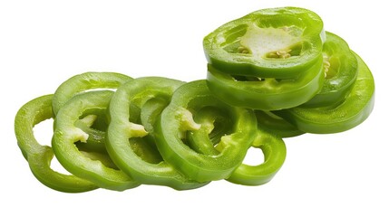Fresh Green Bell Pepper Slice. Top and Angle Views of Isolated Large Unripe Bell Pepper Slice in PNG Format