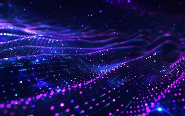 Vibrant purple and electric blue art with waves and dots on a violet background
