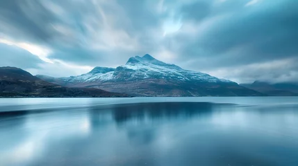 Fotobehang Majestic mountain, tranquil seascape, flowing water, blurred motion, natural beauty © DESIRED_PIC