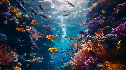 Obraz na płótnie Canvas Majestic underwater beauty large fish swimming in a colorful reef
