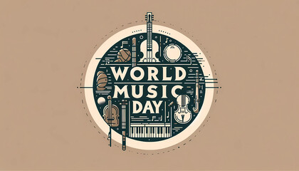 World music day banner, Music day event and musical instruments design	