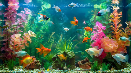 Obraz na płótnie Canvas Underwater fish tank showcases vibrant colored aquatic beauty