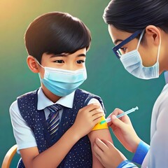 national doctors day and world health day child being vaccinated - obrazy, fototapety, plakaty