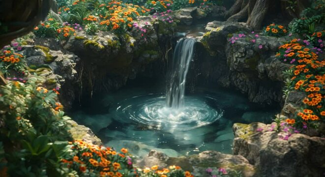 A magical well in a fairytale ancient magical forest.