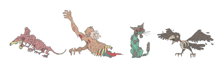 Comic Zombie Monster and Halloween Beast Vector Set