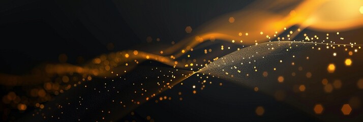 sleek web banner design featuring a striking yellow and black background gradient and intricate reflective wave patterns. This attention-grabbing composition exudes elegance and creativity