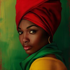 Portrait of a young African woman with a colorful headscarf