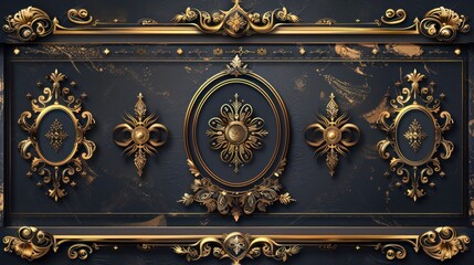 Luxury golden border frame set on a dark background.