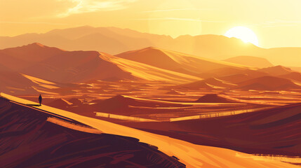 Fototapeta na wymiar Morning beautiful desert landscape illustration image used for UI design. 