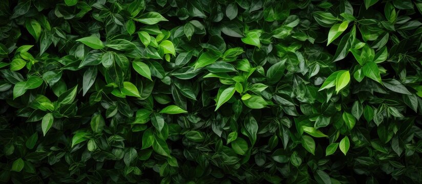 A variety of green leaves, representing different terrestrial plants like grass, flowers, trees, and groundcovers, set against a black background resembling a natural landscape or jungle
