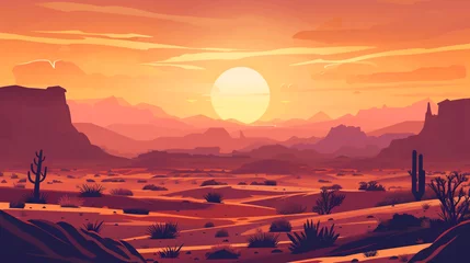 Zelfklevend Fotobehang Morning beautiful desert landscape illustration image used for UI design.  © Aisyaqilumar