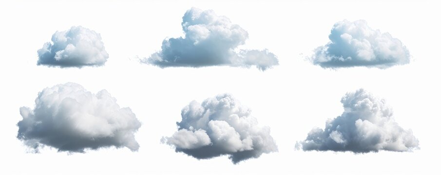 3d Render, Set Of Abstract Fluffy Clouds Isolated On Transparent Background, Cumulus Clip Art Collection, Generative AI 