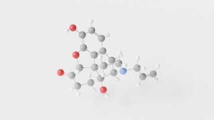 naloxone molecule 3d, molecular structure, ball and stick model, structural chemical formula opiate antagonists