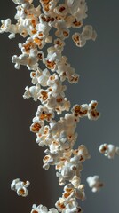 Popcorn kernels popping in mid-air