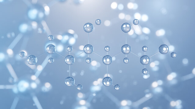 mannitol molecular structure 3d, flat model, sweetener e421, structural chemical formula view from a microscope
