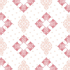 Damask motif pattern with small hearts