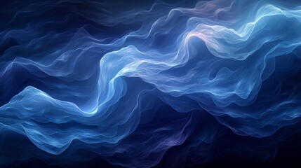 Fototapeta premium Abstract blue smoke waves on dark background