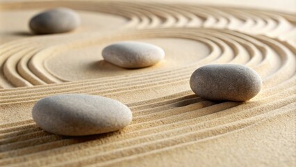 Fototapeta na wymiar Peace therapy: Zen stones and lines in the sand