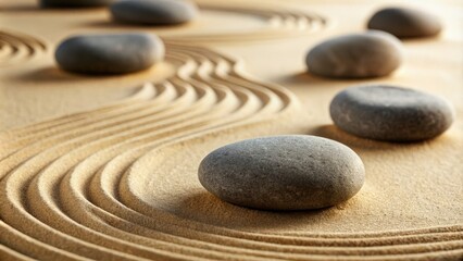 Fototapeta na wymiar Meeting with Harmony: Zen Stones and Lines in the Sand 