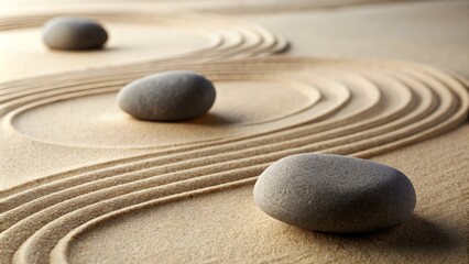 Fototapeta na wymiar Zen Stones on the Sand: A Journey to Calm
