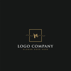 Initials signature letters RA linked inside minimalist luxurious square line box vector logo gold color designs for brand, identity, invitations, hotel, boutique, jewelry, photography or company signs