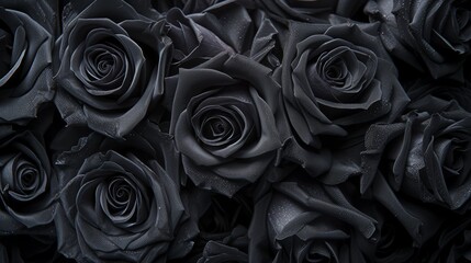 Close-up of black roses with dew drops