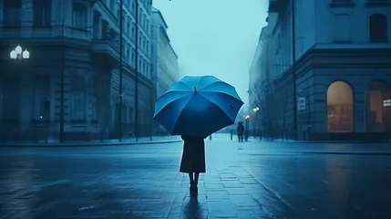 Fotobehang person with umbrella in the rain © Saba