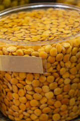 Lupins preserved on display on street market stall in Brazil