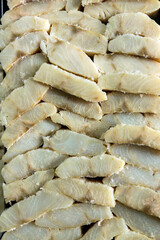 Strips of salted cod in a street market