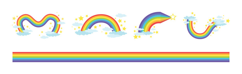 Rainbow Different Shape with Fluffy Cloud Vector Set